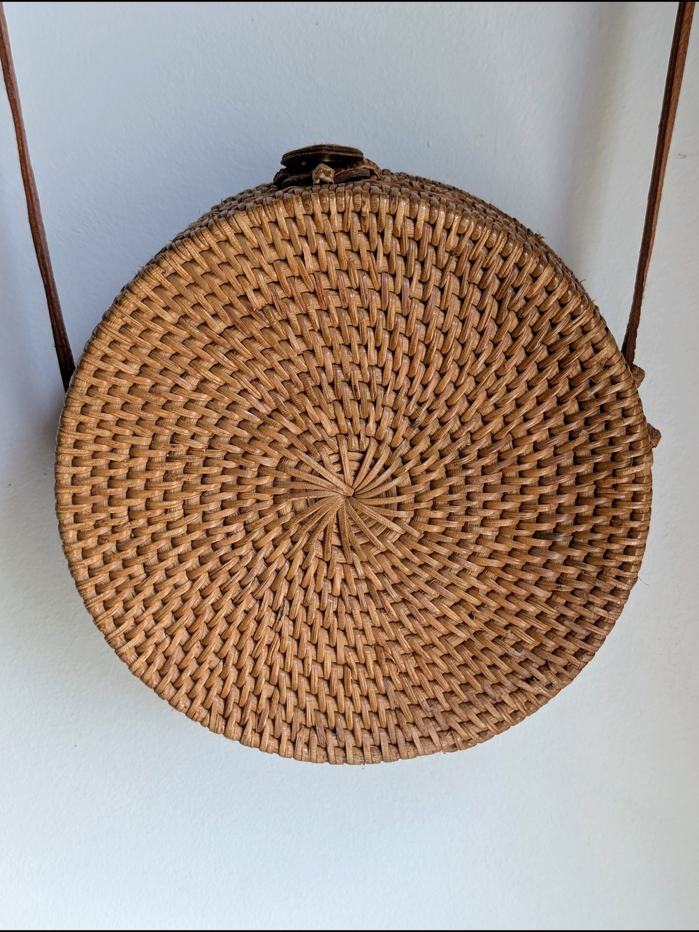 Woven Round Rattan Crossbody Bag - Tan - Picture 2 of 4